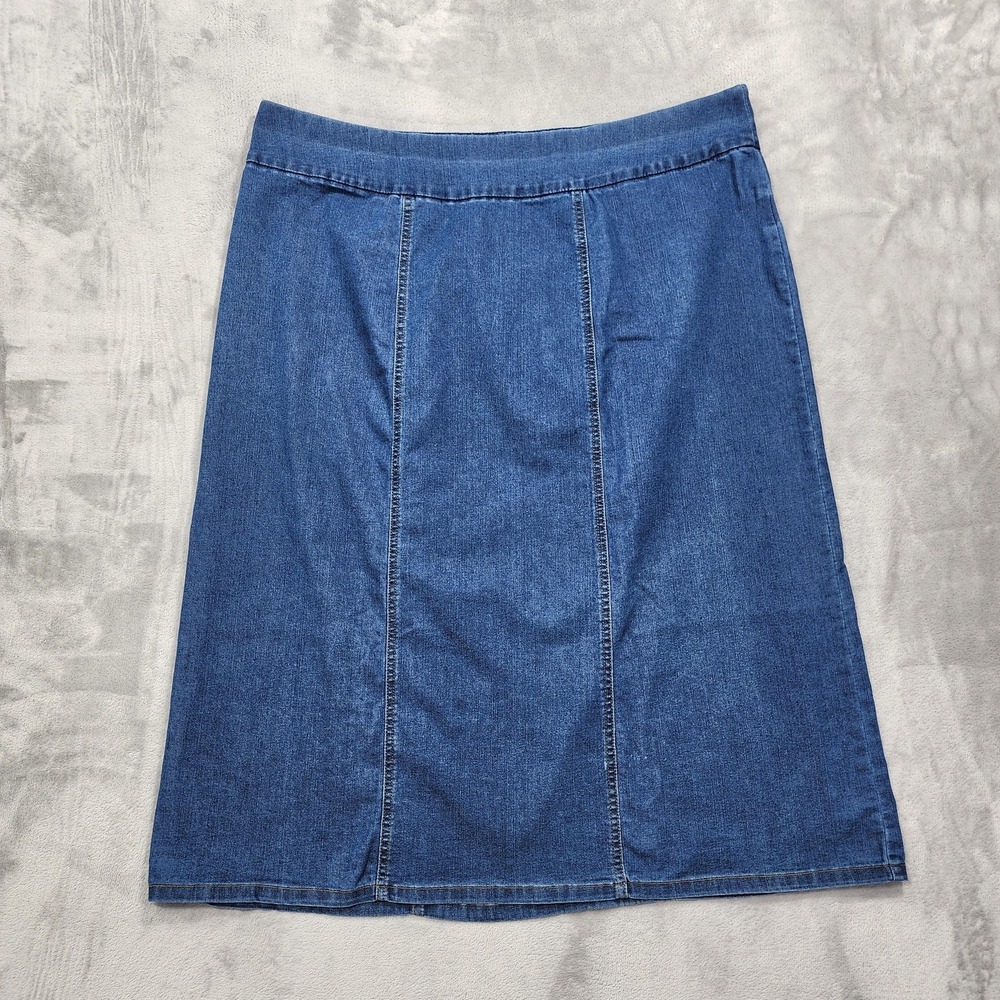 Vintage Woman Within Skirt Womens 22W Blue Midi Pull On Stretch Denim Preppy